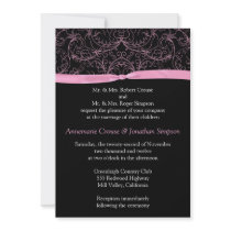 Pink Scrolls and Ribbon Wedding Invitation