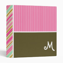 Pink & Seafoam Gren Stripes; Striped 3 Ring Binder