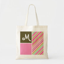 Pink & Seafoam Gren Stripes; Striped Canvas Bags