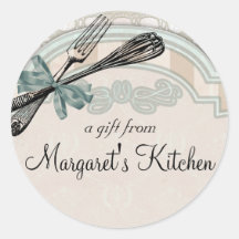 pink shabby chic fork whisk food gift tag label round stickers