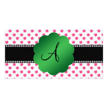 Pink shamrocks monogram picture card