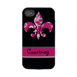 Pink & Silver Damask Fleur de Lis Iphone 4 Tough Case