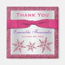 Pink, Silver Glitter Snowflakes Party Favour Magne
