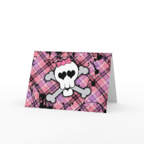 Pink Skull and Crossbones with Hearts and Bow Cards