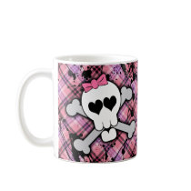 Pink Skull and Crossbones with Hearts and Bow Coffee Mugs