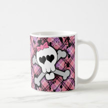 Pink Skull and Crossbones with Hearts and Bow Coffee Mugs
