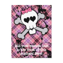 Pink Skull and Crossbones with Hearts and Bow Post Cards