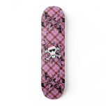 Pink Skull and Crossbones with Hearts and Bow skateboards