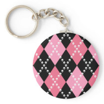 Pink Skull Argyle Key Chains