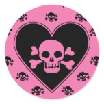 Pink Skull in Heart Stickers