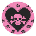 Pink Skull in Heart stickers