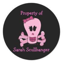 Pink Skull with Bow and Crossbones Custom Stickers