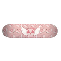 Pink Skull With Wings Skateboard