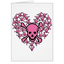 Pink Skulls in Heart Shape Cards