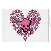 Pink Skulls in Heart Shape Greeting Cards
