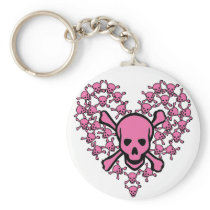 Pink Skulls in Heart Shape Keychains
