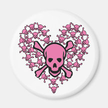 Pink Skulls in Heart Shape Refrigerator Magnet