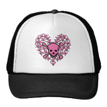Pink Skulls in Heart Shape Trucker Hats