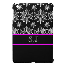 Pink snowflake monogram Christmas iPad Mini Covers