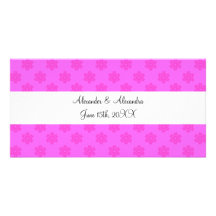 Pink snowflakes wedding favours personalized photo card