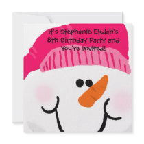 Pink Snowman Birthday Invitations