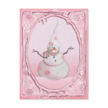 PINK SNOWMAN, SCARF & SNOW HAT by SHARON SHARPE Postcard