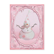 PINK SNOWMAN, SCARF & SNOW HAT by SHARON SHARPE Postcard