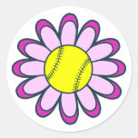 Pink Softball Girl Round Sticker