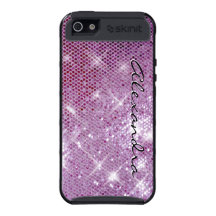Pink Sparkle-Look w/Script iPhone 5 Covers