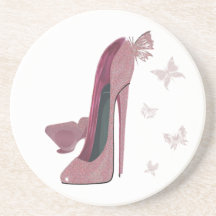 Pink Sparkle Stiletto and Butterfly's Art Drink Coasters