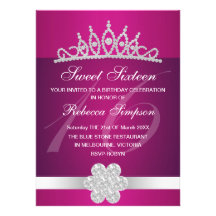 Pink Sparkle Tiara Birthday Invitation