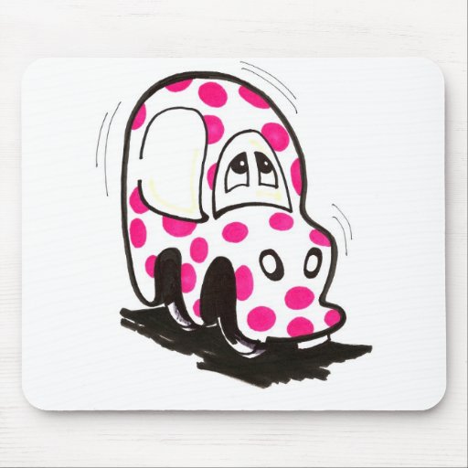 Pink Spotty Car Mouse Pad