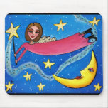Pink Star Angel & Moon - mousepad