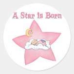 Pink  Star is Born Announcement Round Sticker