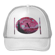 Pink Starry night monogram Mesh Hats