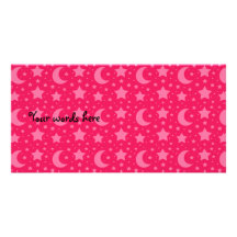 Pink stars and moons pattern photo card