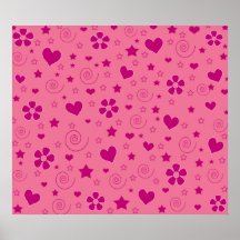 Pink stars swirls hearts and flowers posters