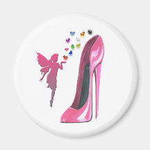 Pink Stiletto and Fairy with 3D Hearts Magnet