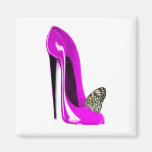 Pink Stiletto Shoe and butterfly Fridge Magnets