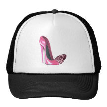 Pink Stiletto Shoe and Butterfly Mesh Hat