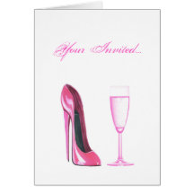 Pink Stiletto Shoe and Champagne Glass Card