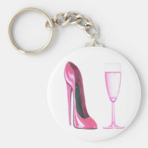 Pink Stiletto Shoe and Champagne Glass Key Chains