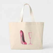 Pink Stiletto Shoe and Champagne Glass Tote Bags