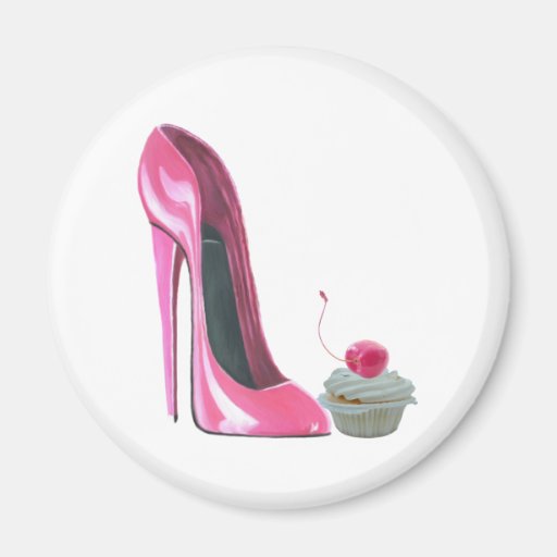 Pink Stiletto Shoe and Cupcake Magnets