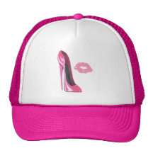 Pink Stiletto Shoe and Kiss Mesh Hat
