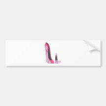 Pink Stiletto Shoe and Lipstick Art Bumper Sticker