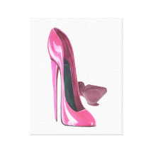 Pink Stiletto Shoes Art Stretched Canvas Prints