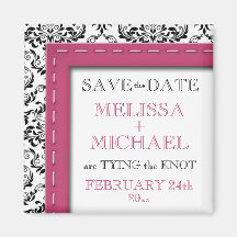 Pink Stitched Damask Save the Date Magnet