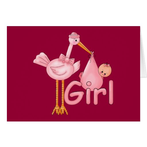 Pink Stork Baby Girl Card