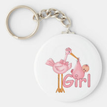 Pink Stork Baby Girl Key Chain